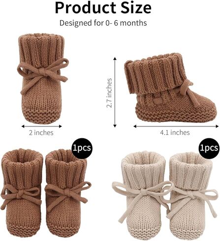 LifeTree Baby Boots-2 أزواج، أحذية أطفال كروشيه مريحة مصنوعة يدويًا من القطن، أحذية شتوية لحديثي الولادة 0-6 أشهر للأولاد والبنات، جوارب دافئة وناعمة للأطفال الرضع in Kuwait