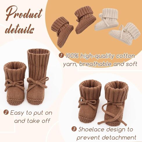 LifeTree Baby Boots-2 أزواج، أحذية أطفال كروشيه مريحة مصنوعة يدويًا من القطن، أحذية شتوية لحديثي الولادة 0-6 أشهر للأولاد والبنات، جوارب دافئة وناعمة للأطفال الرضع in Kuwait