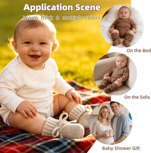 LifeTree Baby Boots-2 أزواج، أحذية أطفال كروشيه مريحة مصنوعة يدويًا من القطن، أحذية شتوية لحديثي الولادة 0-6 أشهر للأولاد والبنات، جوارب دافئة وناعمة للأطفال الرضع in Kuwait