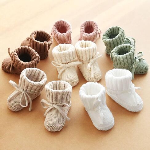 LifeTree Baby Boots-2 أزواج، أحذية أطفال كروشيه مريحة مصنوعة يدويًا من القطن، أحذية شتوية لحديثي الولادة 0-6 أشهر للأولاد والبنات، جوارب دافئة وناعمة للأطفال الرضع in Kuwait