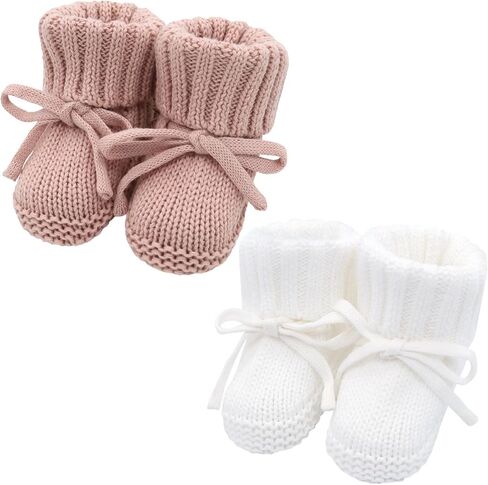 LifeTree Baby Boots-2 أزواج، أحذية أطفال كروشيه مريحة مصنوعة يدويًا من القطن، أحذية شتوية لحديثي الولادة 0-6 أشهر للأولاد والبنات، جوارب دافئة وناعمة للأطفال الرضع in Kuwait