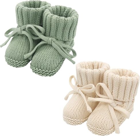 LifeTree Baby Boots-2 أزواج، أحذية أطفال كروشيه مريحة مصنوعة يدويًا من القطن، أحذية شتوية لحديثي الولادة 0-6 أشهر للأولاد والبنات، جوارب دافئة وناعمة للأطفال الرضع in Kuwait