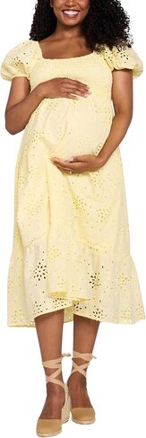 Motherhood Maternity Women's Square Neck Puff Sleeve Smocked Midi Pregnancy Dress in Saudi Arabia