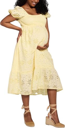 Motherhood Maternity Women's Square Neck Puff Sleeve Smocked Midi Pregnancy Dress in Saudi Arabia