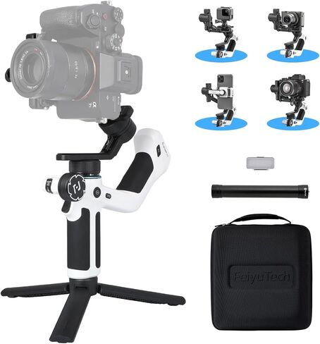 Feiyu SCORP Mini-2 Combo All-in-1 مثبت Gimbal للكاميرات والهواتف الذكية، شاشة لمس OLED مقاس 1.3 بوصة، تتبع الذكاء الاصطناعي المتكامل، حمولة 2.65 رطل. حامل ثلاثي المحاور متوافق مع GoPro وSony وiPhone in Kuwait