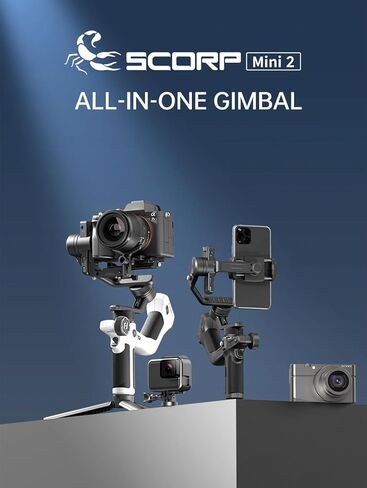 Feiyu SCORP Mini-2 Combo All-in-1 مثبت Gimbal للكاميرات والهواتف الذكية، شاشة لمس OLED مقاس 1.3 بوصة، تتبع الذكاء الاصطناعي المتكامل، حمولة 2.65 رطل. حامل ثلاثي المحاور متوافق مع GoPro وSony وiPhone in Kuwait