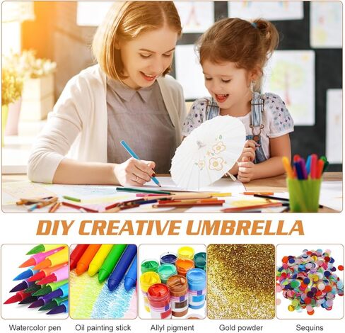 MERRYHAPY 2-Pack Blank Paper Umbrellas with Wooden Handles 11.81In DIY Parasol for Wedding Photography Home Party Decoration in Kuwait