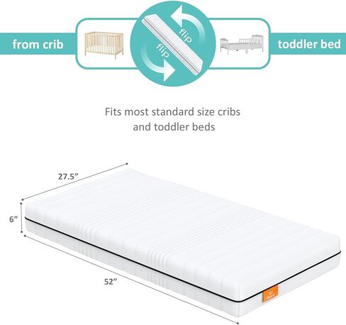 Dourxi Crib Mattress, Breathe Through Baby Dual-Sided Comfort Memory Foam Toddler Mattress with Washable 3-D Mesh Cover, Fits Standard Full Size Crib and Toddler Bed, 52x27.5x6 inch in Kuwait