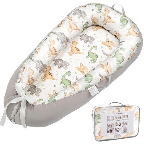 Alened Baby Lounger for Newborn 0-24 Months, Organic Cotton Infant Lounger on Floor for Supervised Tummy Time, Adjustable Portable Support Pad for New Born Awake Use Only - Dinosaur in Kuwait