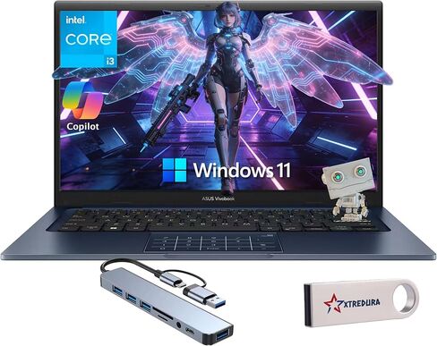كمبيوتر محمول ASUS Vivobook 14 بوصة FHD، Windows 11 Pro، Lifetime MS Office، Intel Core i3-1315U، ذاكرة الوصول العشوائي 16 جيجابايت + 512 جيجابايت PCIe SSD، أنيق وخفيف الوزن، محرك أقراص DVD خارجي ومحرك فلاش USB، للطلاب والمنزل والعمل in Kuwait