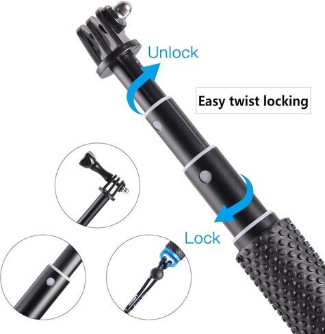 28" Extension Selfie Stick Compact Handle Grip Adjustable Pole Waterproof Monopod Accessories Compatible with GoPro Hero 13 12 11 10 9 8 7 6 Insta360 AKASO DJI Osmo Action Camera and More in Kuwait