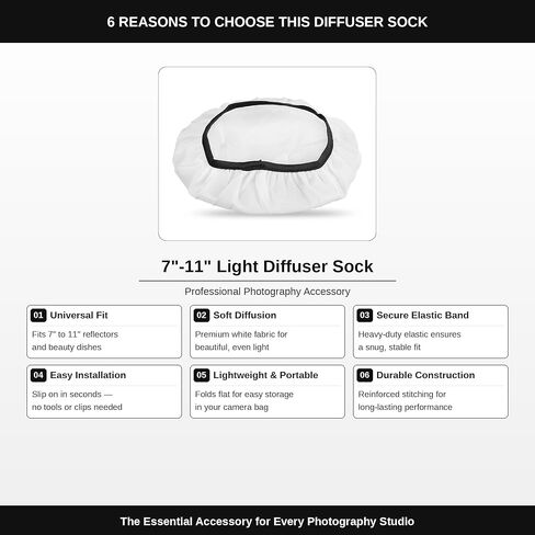 3-Pack 7" to 11" Soft White Diffuser Sock – Elastic Edge Light Cover for Standard Reflector, Studio Strobe, Sparkler Reflector (Adjustable 7-11 Inches) in Kuwait