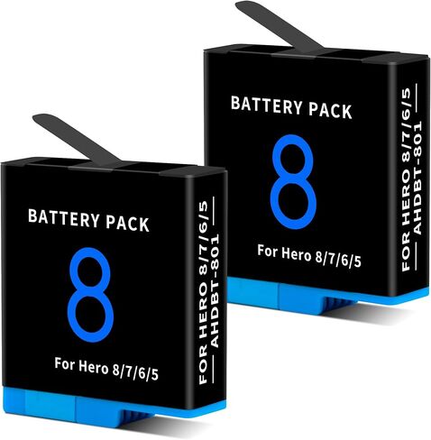 1500mAh 2-Pack Battery Compatible for Hero 8/7/6/5 Black Official, Compatible with Hero 2018, AHDBT-801,AHDBT-501, 601-27537-000, 601-10197-000 Rechargeable Digital Battery Accessories in Kuwait
