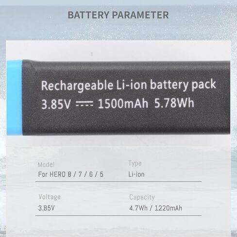 1500mAh 2-Pack Battery Compatible for Hero 8/7/6/5 Black Official, Compatible with Hero 2018, AHDBT-801,AHDBT-501, 601-27537-000, 601-10197-000 Rechargeable Digital Battery Accessories in Kuwait