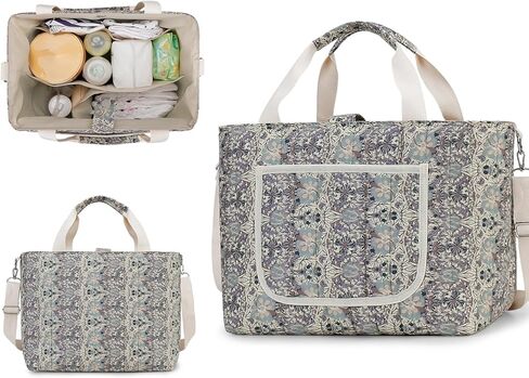 MOMIGO Diaper Bag Tote - Large Capacity Diaper Caddy Tote Bag Baby Stroller Bag Nursery Storage Bin for Diapers, Shoulder Mommy Bag (Floral 1) in Kuwait