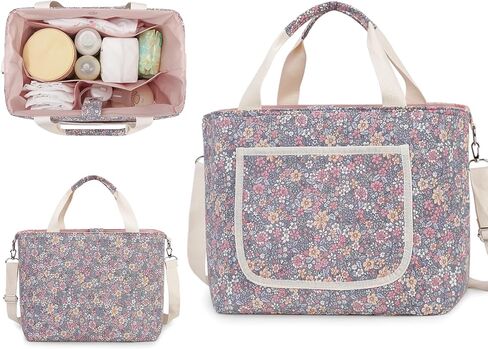 MOMIGO Diaper Bag Tote - Large Capacity Diaper Caddy Tote Bag Baby Stroller Bag Nursery Storage Bin for Diapers, Shoulder Mommy Bag (Floral 1) in Saudi Arabia