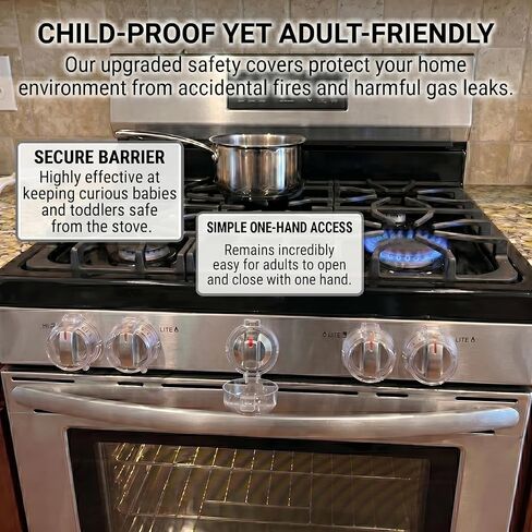 Stove Knob Safety Covers, V0-Grade Flame Retardant & Heat-Resistant, Universal Gas Knob Locks for Kitchen Stove & Oven, Oven Door Lock for Child Safety, Clear (5 Covers + 1 Lock) in Kuwait