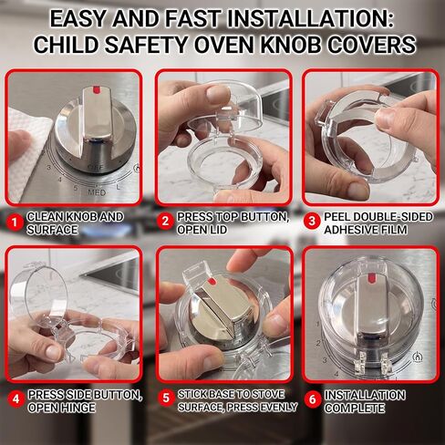 Stove Knob Safety Covers, V0-Grade Flame Retardant & Heat-Resistant, Universal Gas Knob Locks for Kitchen Stove & Oven, Oven Door Lock for Child Safety, Clear (5 Covers + 1 Lock) in Kuwait