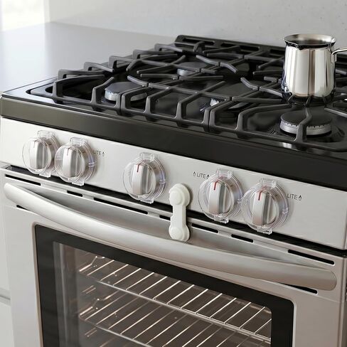 Stove Knob Safety Covers, V0-Grade Flame Retardant & Heat-Resistant, Universal Gas Knob Locks for Kitchen Stove & Oven, Oven Door Lock for Child Safety, Clear (5 Covers + 1 Lock) in Kuwait