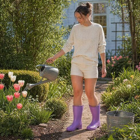planone Wide Calf Rain Boots for Women, Waterproof Mid-Calf Garden Boots | Fashion Non-Slip Matte Rubber Boots, Outdoor Work Booties, Mud Boots, Farm Boots, Arch Support, Removable Comfort Insole in Saudi Arabia
