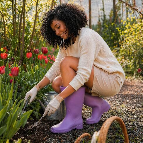 planone Wide Calf Rain Boots for Women, Waterproof Mid-Calf Garden Boots | Fashion Non-Slip Matte Rubber Boots, Outdoor Work Booties, Mud Boots, Farm Boots, Arch Support, Removable Comfort Insole in Saudi Arabia