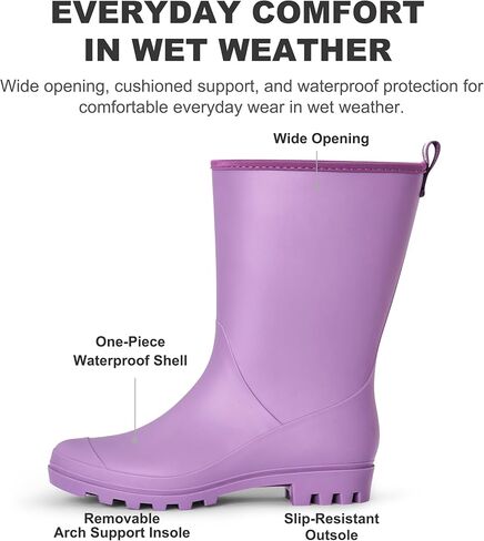 planone Wide Calf Rain Boots for Women, Waterproof Mid-Calf Garden Boots | Fashion Non-Slip Matte Rubber Boots, Outdoor Work Booties, Mud Boots, Farm Boots, Arch Support, Removable Comfort Insole in Saudi Arabia