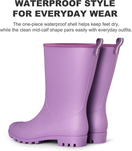 planone Wide Calf Rain Boots for Women, Waterproof Mid-Calf Garden Boots | Fashion Non-Slip Matte Rubber Boots, Outdoor Work Booties, Mud Boots, Farm Boots, Arch Support, Removable Comfort Insole in Saudi Arabia