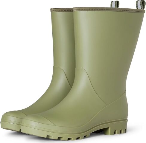planone Wide Calf Rain Boots for Women, Waterproof Mid-Calf Garden Boots | Fashion Non-Slip Matte Rubber Boots, Outdoor Work Booties, Mud Boots, Farm Boots, Arch Support, Removable Comfort Insole in Saudi Arabia