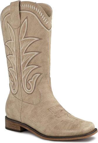 Western Cowboy Boots For Women, Wide Square Toe Cowgirl Boots Mid Calf Country Boot in Kuwait