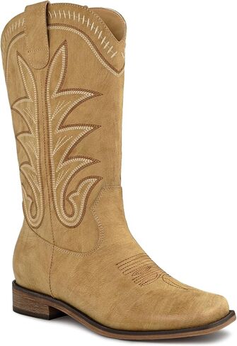 Western Cowboy Boots For Women, Wide Square Toe Cowgirl Boots Mid Calf Country Boot in Saudi Arabia