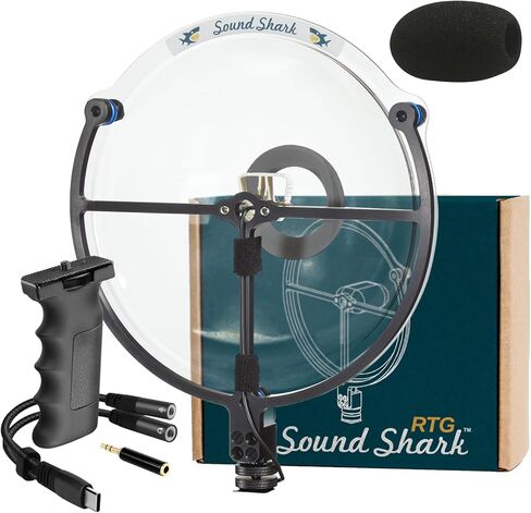 ميكروفون SOUND SHARK مكافئ الاتجاه (3.5 مم TRRS + حزمة USB-C) تسجيل خارجي احترافي طويل المدى، كاميرا DSLR، وميكروفون للهواتف الذكية للطيور والاستماع وبديل بندقية الصيد in Kuwait