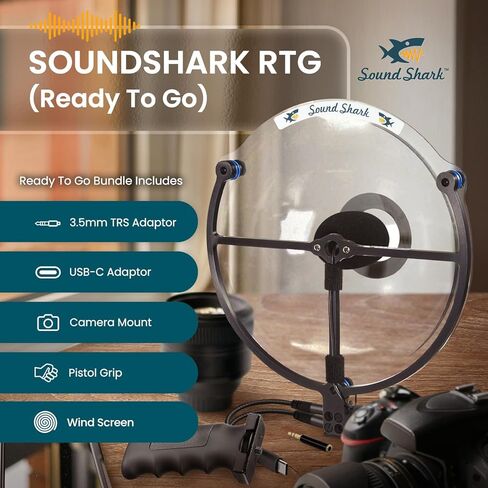 ميكروفون SOUND SHARK مكافئ الاتجاه (3.5 مم TRRS + حزمة USB-C) تسجيل خارجي احترافي طويل المدى، كاميرا DSLR، وميكروفون للهواتف الذكية للطيور والاستماع وبديل بندقية الصيد in Kuwait
