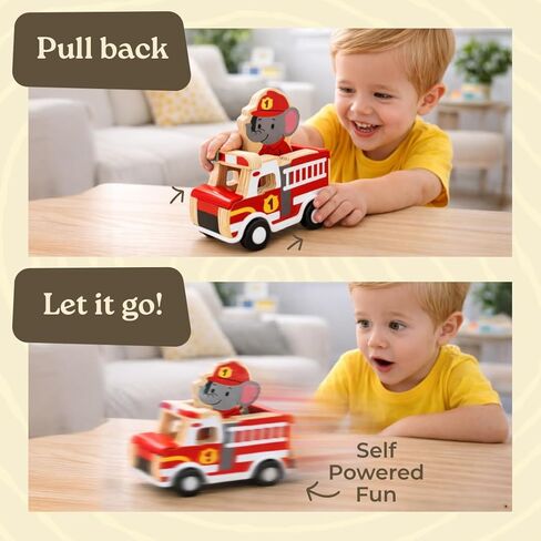 Little Acorn, Wooden Pull Back Cars with Mix & Match Characters | Montessori Toys for 1 & 2 Year Old | Car Toys for Toddlers 1-3 | Baby Toys 6-12 Months | Birthday Gifts for Boys Girls in Kuwait