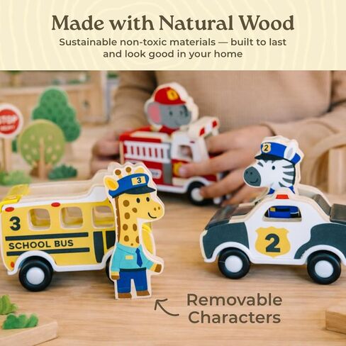 Little Acorn, Wooden Pull Back Cars with Mix & Match Characters | Montessori Toys for 1 & 2 Year Old | Car Toys for Toddlers 1-3 | Baby Toys 6-12 Months | Birthday Gifts for Boys Girls in Kuwait