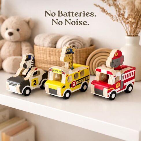 Little Acorn, Wooden Pull Back Cars with Mix & Match Characters | Montessori Toys for 1 & 2 Year Old | Car Toys for Toddlers 1-3 | Baby Toys 6-12 Months | Birthday Gifts for Boys Girls in Kuwait