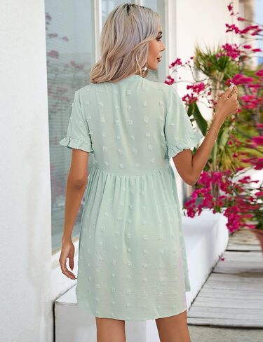 Maternity Dress v Neck Ruffle Short Sleeve Swiss Dot Photoshoot Mini Dress with Pockets in Saudi Arabia