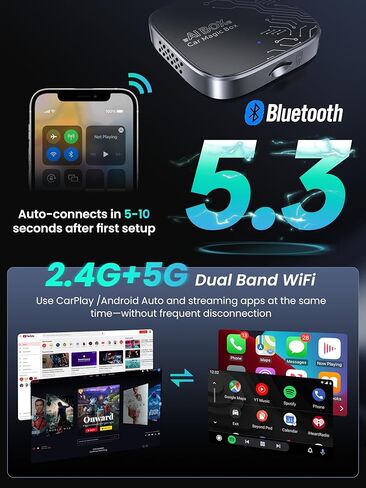 محول Carplay و Android Auto Adapter 2-in-1 Bytewave يحولون إلى Dongle اللاسلكي 2025 ، ودجل التوصيل والتشغيل مع زمن انتقال منخفض ، واتصل لسيارات IOS10+/Android 11+-براون-براون in Kuwait