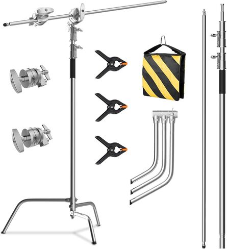 C Stand with Boom Arm, Photography Light Stand Kit - Heavy Duty C-Stand with 6.8ft/210cm Stainless Steel Pole, 2.8ft/87cm Boom Arm, Grip Heads, Sandbag for Studio Lighting, Black in Kuwait