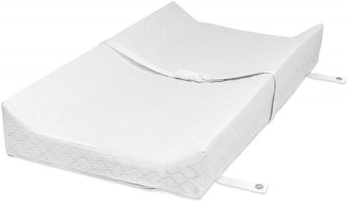 Pemberly Row 31" Polyurethane Foam Contour Changing Pad, PVC-Free Waterproof Vinyl Cover, White Finish, Baby Safety Strap, Extra Firm Padding, Nursery Changing Table Accessory in Kuwait
