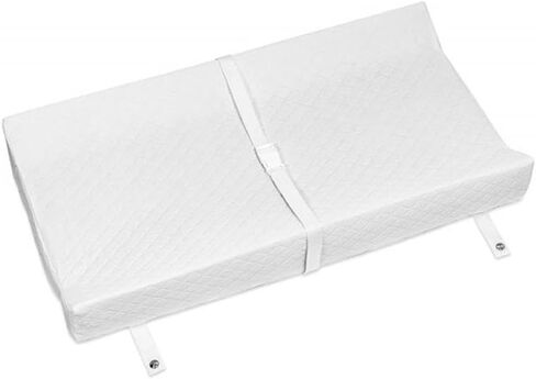 Pemberly Row 31" Polyurethane Foam Contour Changing Pad, PVC-Free Waterproof Vinyl Cover, White Finish, Baby Safety Strap, Extra Firm Padding, Nursery Changing Table Accessory in Kuwait