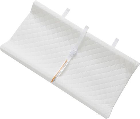 Pemberly Row Contoured Baby Changing Pad, Vinyl Cover, Water-Resistant, Non-Allergenic, White, 32 x 16 x 4 in, Security Strap, Raised Sides, Fits Most Standard Changing Tables in Kuwait