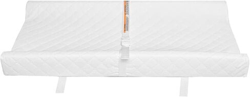 Pemberly Row Contoured Baby Changing Pad, Vinyl Cover, Water-Resistant, Non-Allergenic, White, 32 x 16 x 4 in, Security Strap, Raised Sides, Fits Most Standard Changing Tables in Kuwait