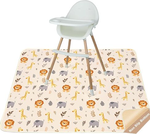 FIOBEE Splat Mat for Under High Chair, Non-Slip Waterproof Baby Floor Mat for Spills, Washable Arts & Crafts Play Mat, Durable 4-Layer Splash Pad for Hardwood Floors, 42"x42", Cream Animals in Saudi Arabia