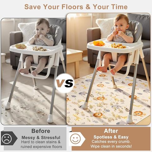 FIOBEE Splat Mat for Under High Chair, Non-Slip Waterproof Baby Floor Mat for Spills, Washable Arts & Crafts Play Mat, Durable 4-Layer Splash Pad for Hardwood Floors, 42"x42", Cream Animals in Saudi Arabia
