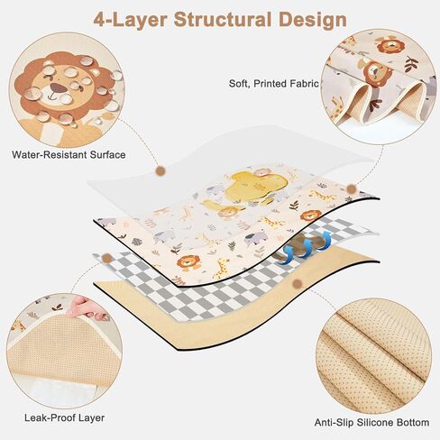 FIOBEE Splat Mat for Under High Chair, Non-Slip Waterproof Baby Floor Mat for Spills, Washable Arts & Crafts Play Mat, Durable 4-Layer Splash Pad for Hardwood Floors, 42"x42", Cream Animals in Saudi Arabia
