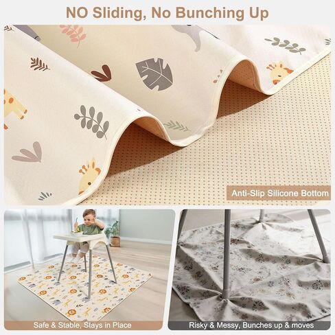 FIOBEE Splat Mat for Under High Chair, Non-Slip Waterproof Baby Floor Mat for Spills, Washable Arts & Crafts Play Mat, Durable 4-Layer Splash Pad for Hardwood Floors, 42"x42", Cream Animals in Saudi Arabia