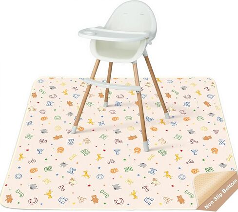 FIOBEE Splat Mat for Under High Chair, Non-Slip Waterproof Baby Floor Mat for Spills, Washable Arts & Crafts Play Mat, Durable 4-Layer Splash Pad for Hardwood Floors, 42"x42", Cream Animals in Kuwait
