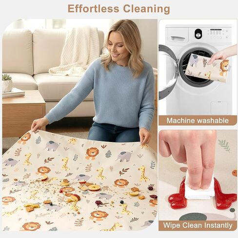 FIOBEE Splat Mat for Under High Chair, Non-Slip Waterproof Baby Floor Mat for Spills, Washable Arts & Crafts Play Mat, Durable 4-Layer Splash Pad for Hardwood Floors, 42"x42", Cream Animals in Saudi Arabia