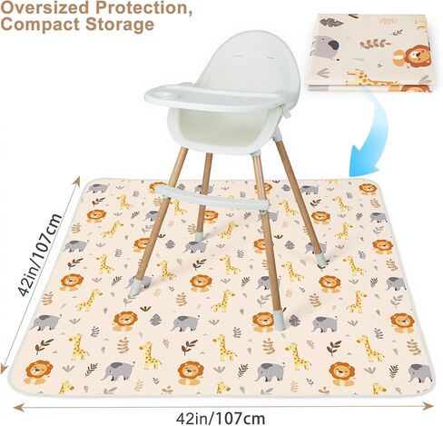 FIOBEE Splat Mat for Under High Chair, Non-Slip Waterproof Baby Floor Mat for Spills, Washable Arts & Crafts Play Mat, Durable 4-Layer Splash Pad for Hardwood Floors, 42"x42", Cream Animals in Saudi Arabia