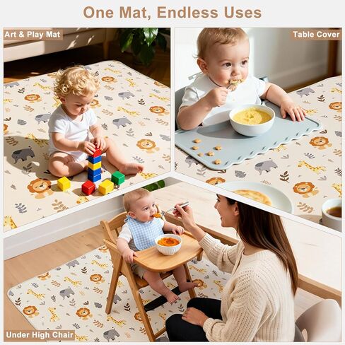 FIOBEE Splat Mat for Under High Chair, Non-Slip Waterproof Baby Floor Mat for Spills, Washable Arts & Crafts Play Mat, Durable 4-Layer Splash Pad for Hardwood Floors, 42"x42", Cream Animals in Saudi Arabia